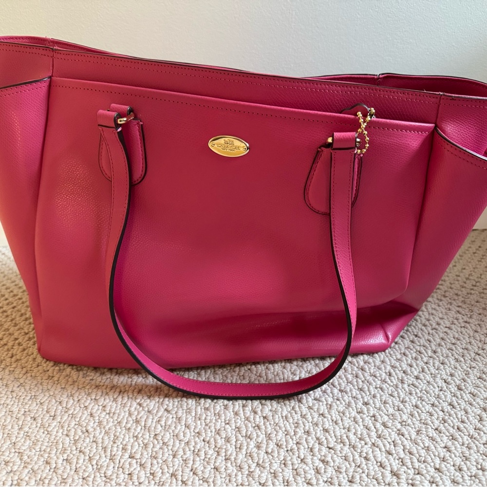 NWT Coach F35702 Dahlia Pink Leather Diaper Baby Bag